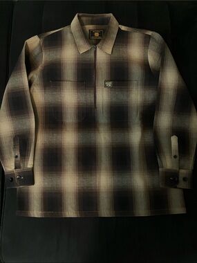 Men's Plaid Lightweight Shirt Jacket in Beige and Black